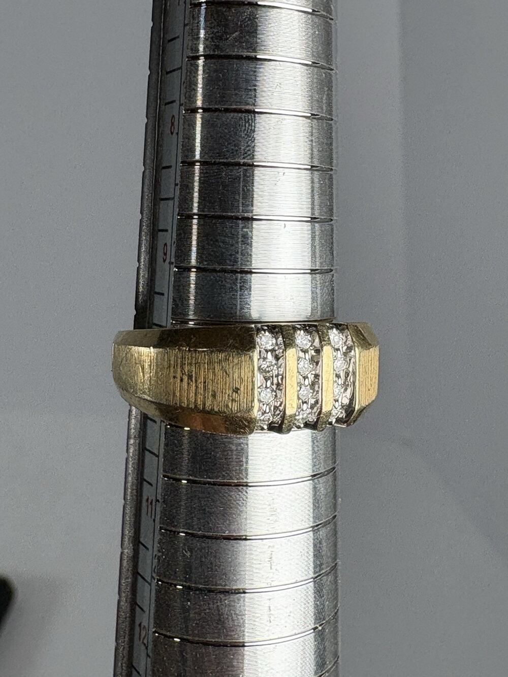 14K Yellow Gold Wide 3 Row Clear Stone Men's Band Ring Size 10 8.3g Estate